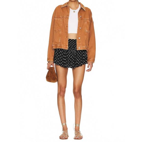 NEW FREE PEOPLE opal swing denim jacket in golden nugget - Picture 4 of 4